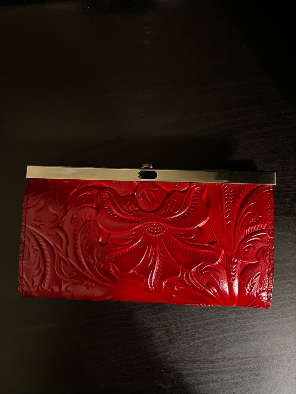 Patricia Nash tooled leather Cauchy framed wallet Ruby red